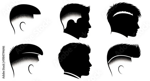 Six black male head silhouettes showing different hairstyles.