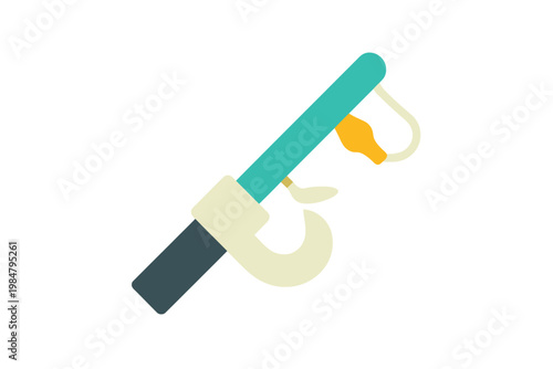 A flat vector illustration depicting a simple teal and gray bottle opener