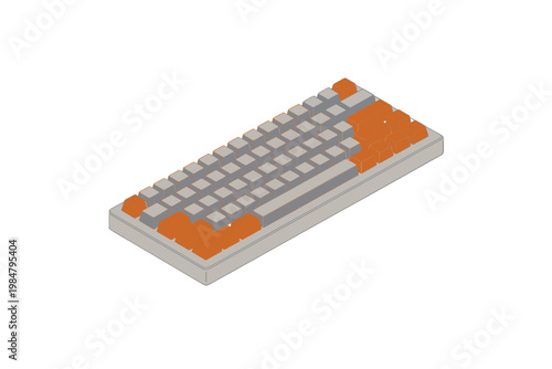 Isometric illustration depicting a computer keyboard with orange accent keys