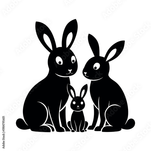 Rabbit Family Sitting Together Cute Silhouette Illustration