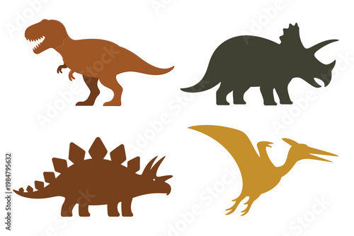 Silhouettes of a tyrannosaurus rex triceratops stegosaurus and pterodactyl