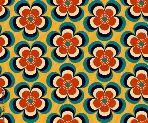 Φωτογραφία Retro floral Mid Century modern stylized flowers, 1970s mod seamless vector pattern illustration