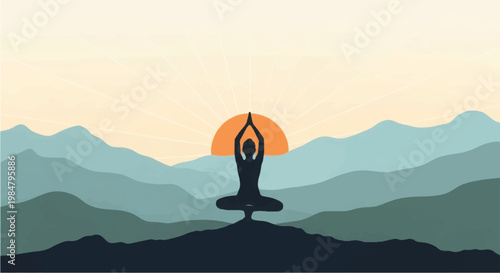 Woman Practicing Yoga in Mountain Landscape.