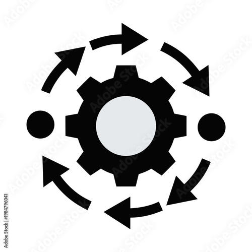 Vector design shows a gear with arrows indicating rotation