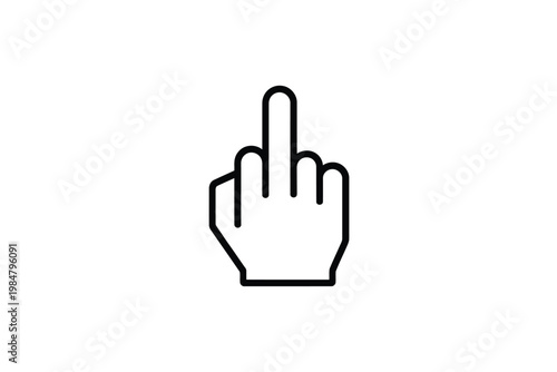 A simple black and white line drawing depicts a hand giving the middle finger gesture