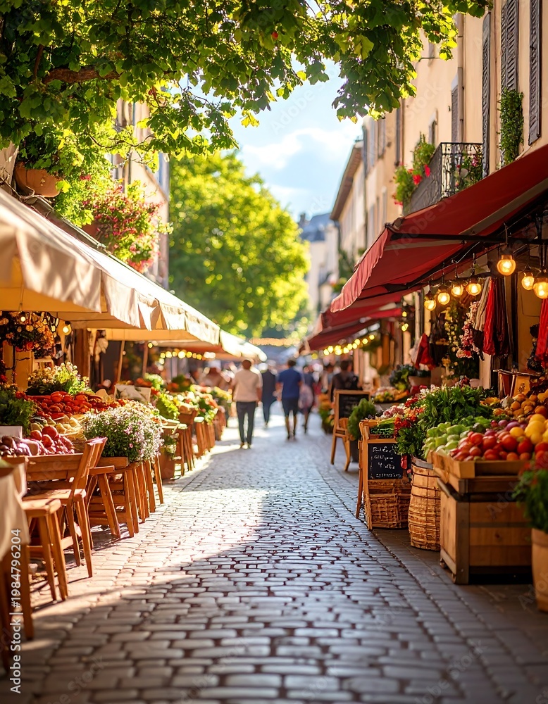 Obraz premium Sunny European market street