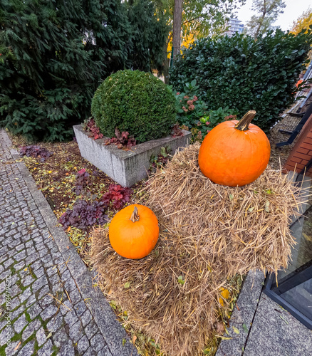 Decorating the interior with orange pumpkins for Halloween at Hydropolis. Hydropolis museum in Wrocław, Poland