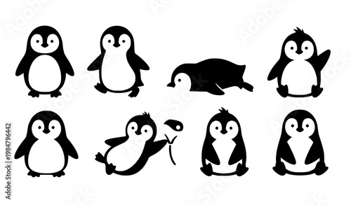 Cute penguin set cartoon arctic animals collection vector illustration