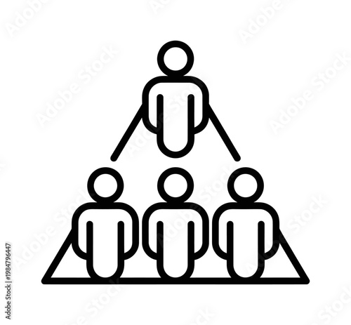 Vector graphic illustrating a hierarchical organizational structure with a leader and team members