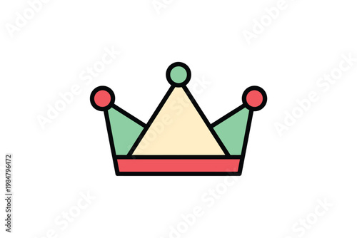 A simple colorful illustration depicts a regal crown with geometric shapes