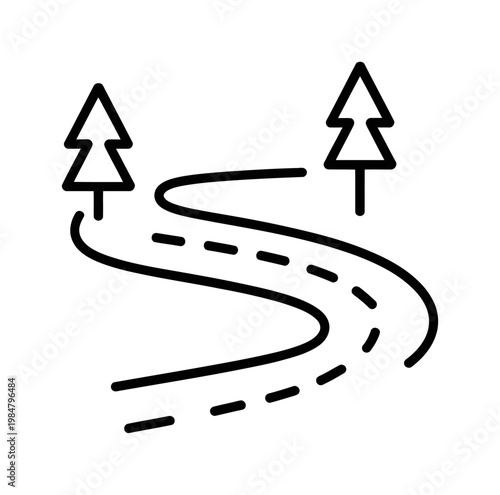 Vector of a winding road between two trees