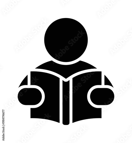Vector of a person reading a book in a simple, modern style.