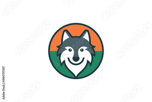 A circular logo features a stylized wolf s head with orange and green accents
