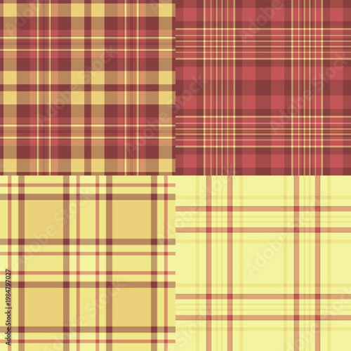 Plaid pattern set for bespoke fashion and independent sewing studios. Seamless vectors enhance garments, scarves, accessories, and digital presentations.