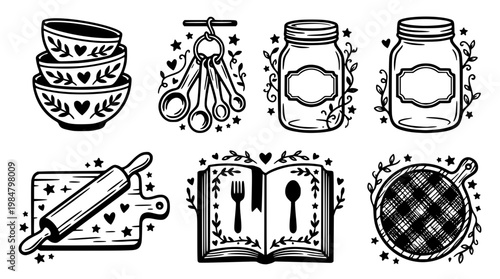 Vector graphic illustration of baking and cooking utensils set