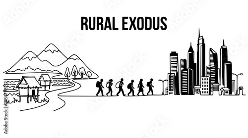 People leaving rural areas for city life in a vector illustration