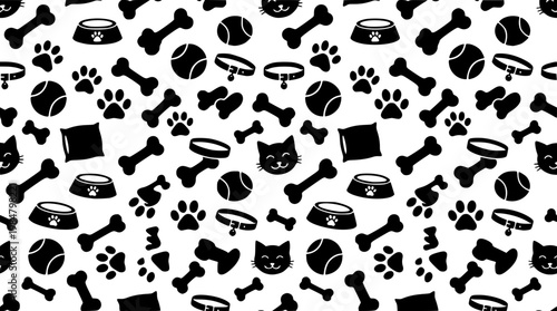 Black and white pet accessories vector graphic illustration design