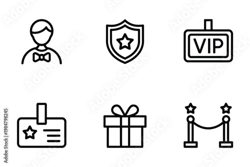 A collection of black and white line icons representing vip service and special access