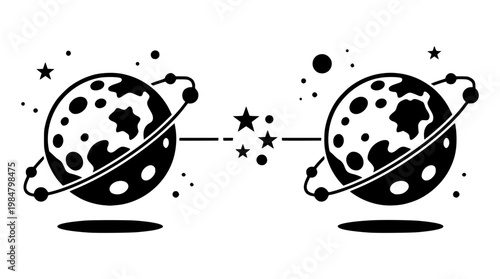 Vector graphic illustration of two planets in space