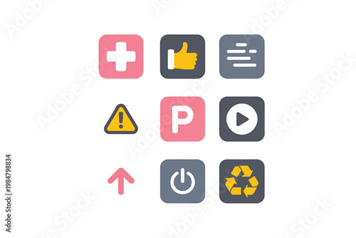 A collection of colorful flat design icons representing various functions and utilities