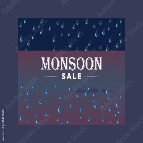 Monsoon sale advertisement with raindrops
