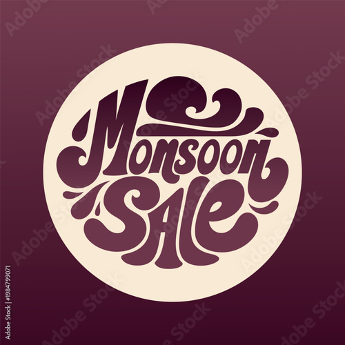 Monsoon sale advertisement with maroon background