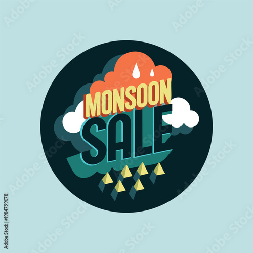 Monsoon sale advertisement with cloud and raindrop design