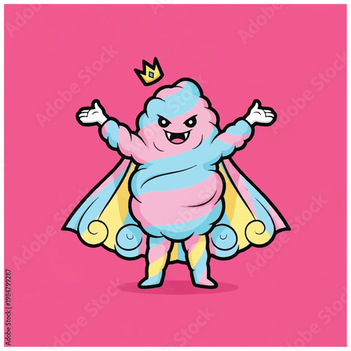 Cotton Candy Monster King with Crown and Cape.