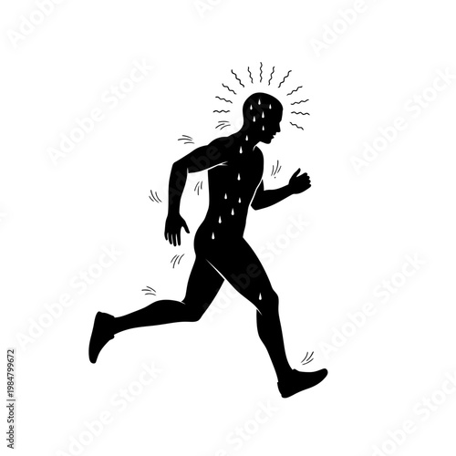 Sweaty runner, fitness illustration, athletic silhouette, exercise graphics