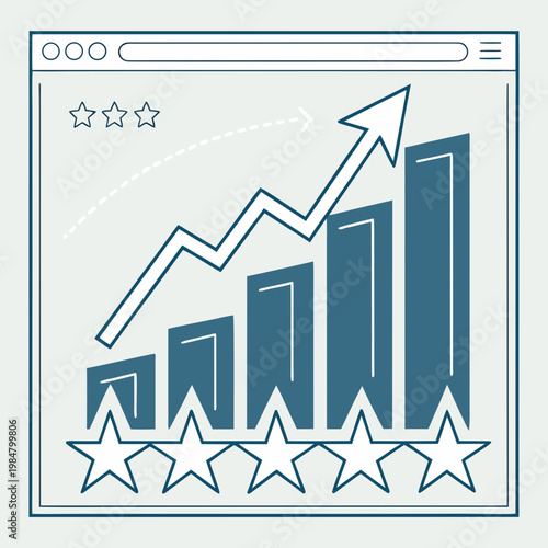 A blue graph with an upward trend and five stars