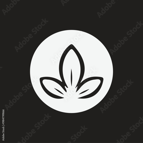 Minimalist icon of three leaves in a circle with minimalist botanical wellness