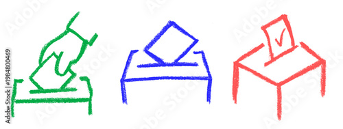 Vote Election Related Icon Crayon Chalk Drawing Doodle Vector Set
