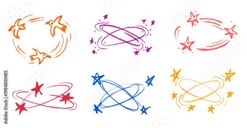 Seeing Stars Dizziness Crayon Chalk Drawing Doodle Vector Set