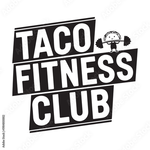 Taco fitness club black and white vector illustration with illustration exercise strength training lifestyle