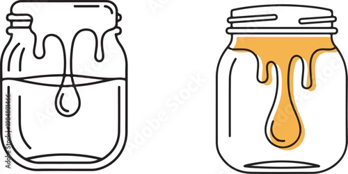 Two outline jars one empty one with honey