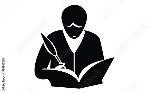 Man reading book silhouette education study knowledge learning concept vector design