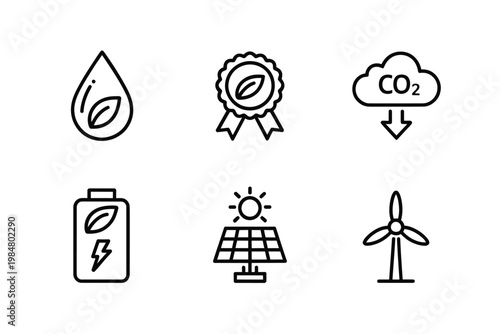 Illustrative icons representing sustainable energy environmental protection and ecological concepts