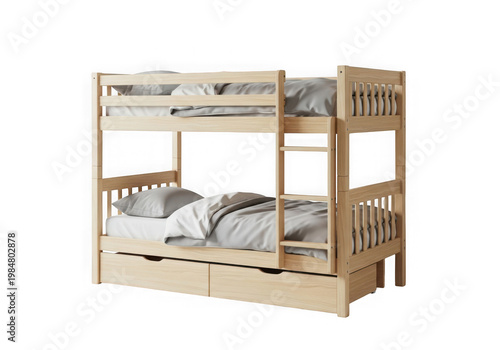 Wooden bunk bed isolated on transparent background