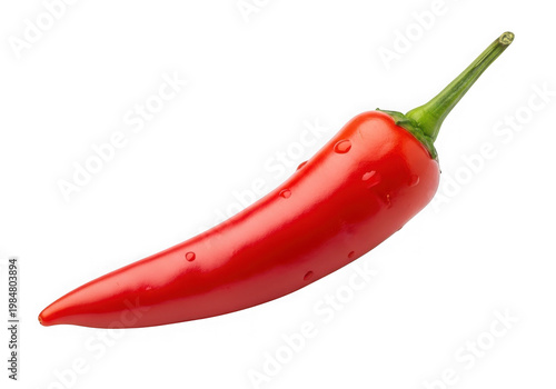 Single red chili pepper isolated on transparent background