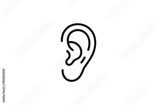 Simple line drawing of a human ear depicted in a minimalist black and white style
