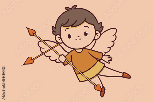 Cute fairy with arrows in playful pose on light background
