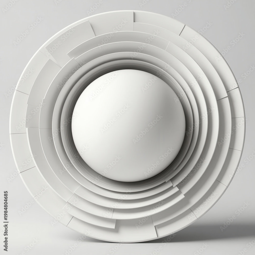 Fototapeta premium White Concentric Geometric Sculpture with Central Sphere
