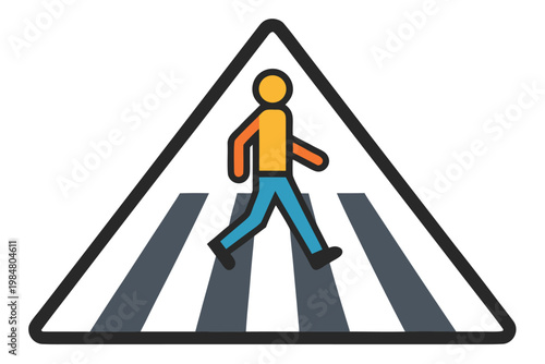 Pedestrian crossing sign with a walking figure on striped path