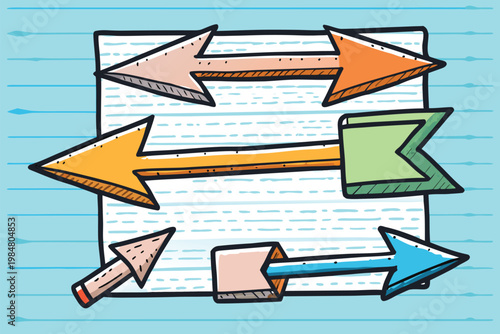 Directional arrows on lined paper show different paths or choices