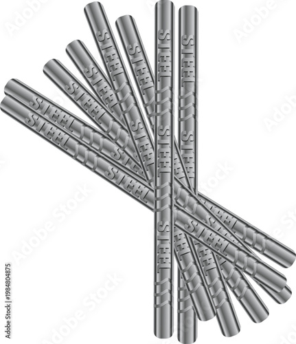 Steel Rebar Seamless Pattern Vector, Reinforcement Bars Background Industrial Metal Texture