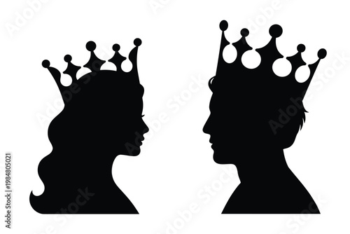 Silhouettes of a king and queen facing each other symbolizing royalty and partnership