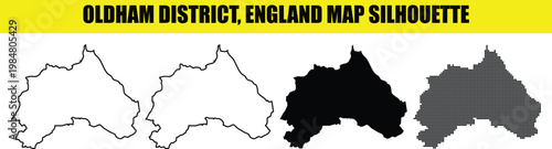 Oldham district england map silhouette set including solid and dotted vector graphics for regional identification.