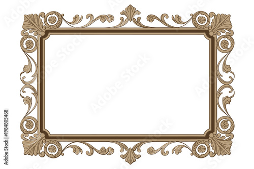 An ornate rectangular golden frame with detailed swirling floral and leaf embellishments