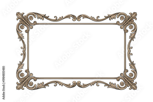 An ornate golden frame with swirling decorative elements and a blank central space