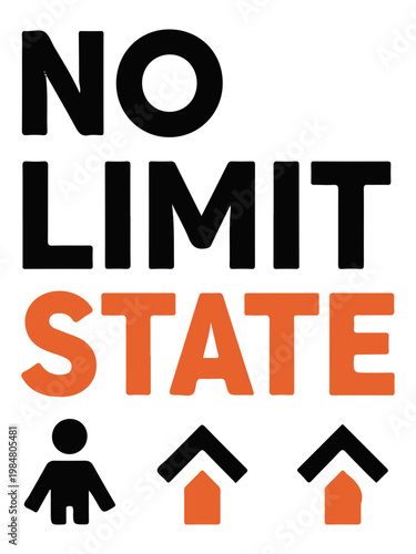 No Limit State, motivational phrase, typography, vector icon set, orange and black